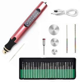 Electric Engraving Pen Charging Speed Adjustable Electric Grinder Mini Handheld Grinder (Style: Pink, Electrical outlet: USB)